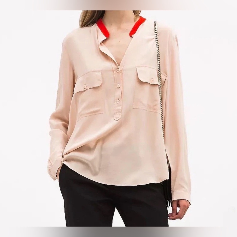 Stella Mccartney Beige Button Down Shirt With Red Collar